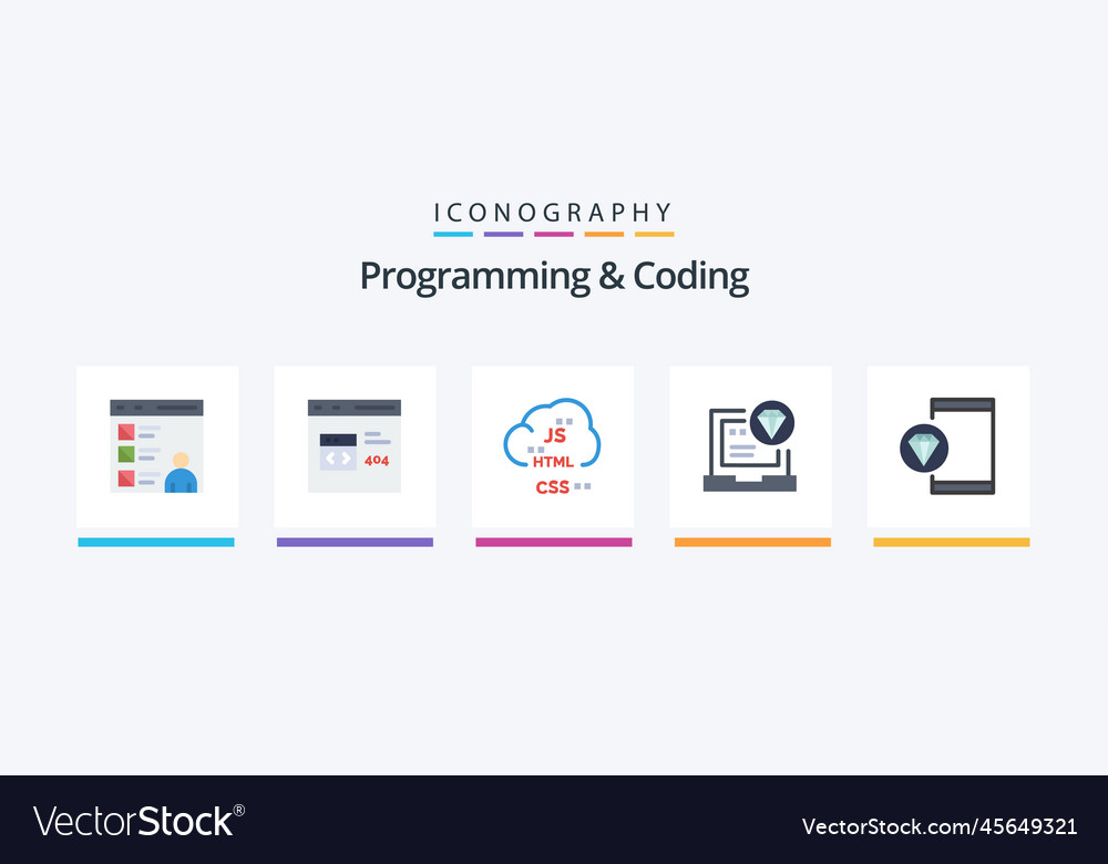 Programming and coding flat 5 icon pack including