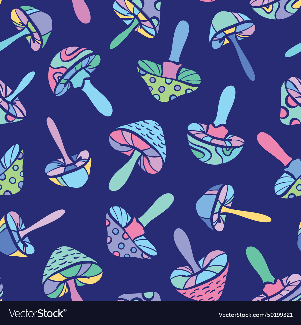 Psychedelic mushroom repeat pattern colorful vector image Psychedelic mushroom repeat pattern colorful