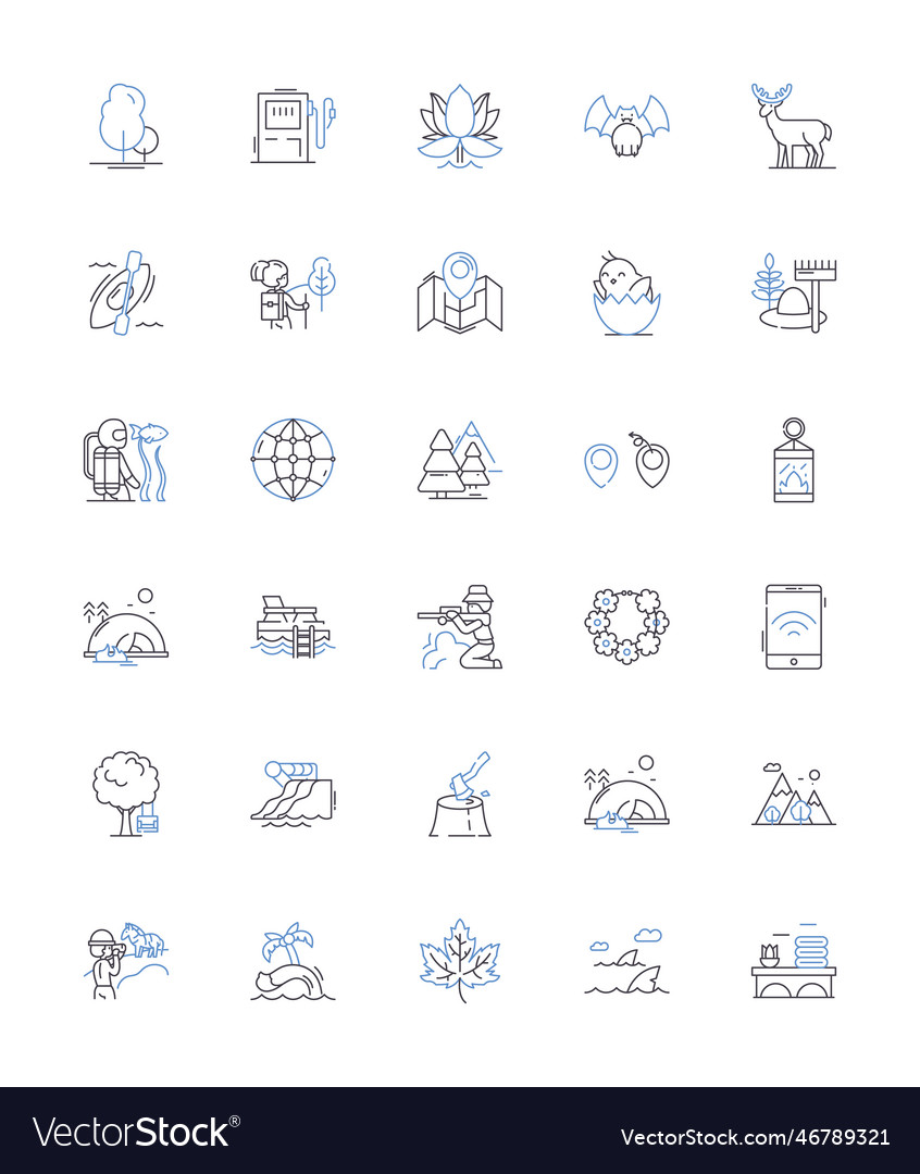 Serene beach stroll line icons collection sunset Vector Image