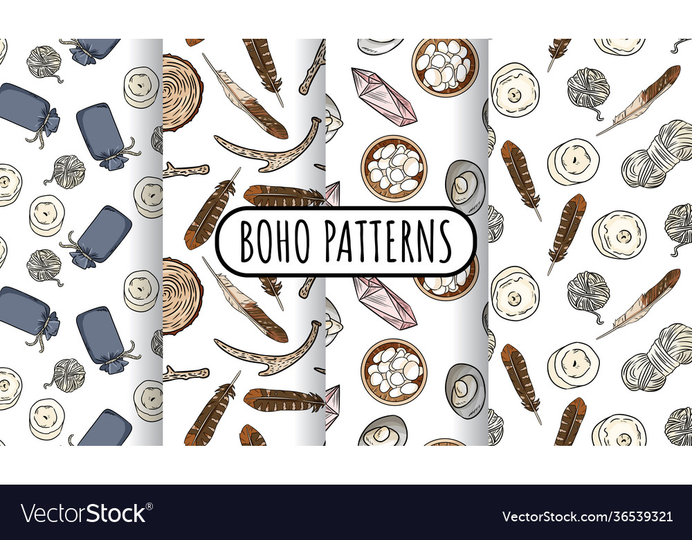 Set bohemian seamless border patterns vector image Set bohemian seamless border patterns