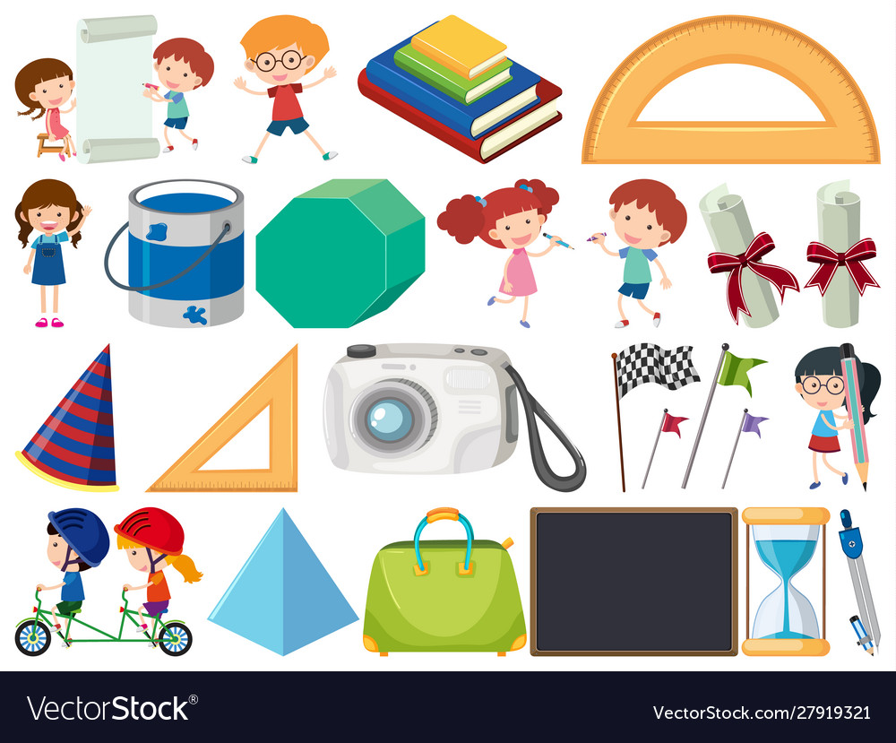 Set isolated objects children and stationery