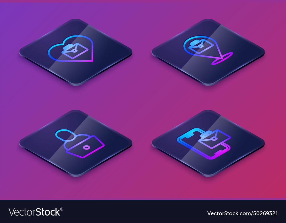 Set isometric line heart with text work vector image Set isometric line heart with text work