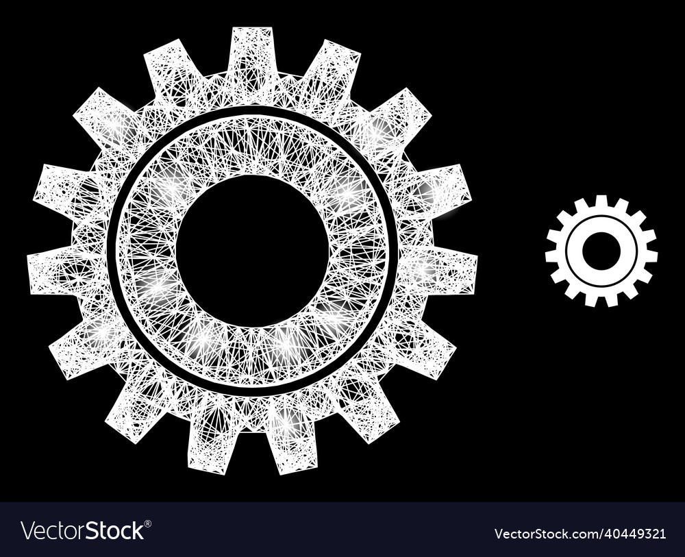 Shining linear mesh cog with light spots vector image Shining linear mesh cog with light spots