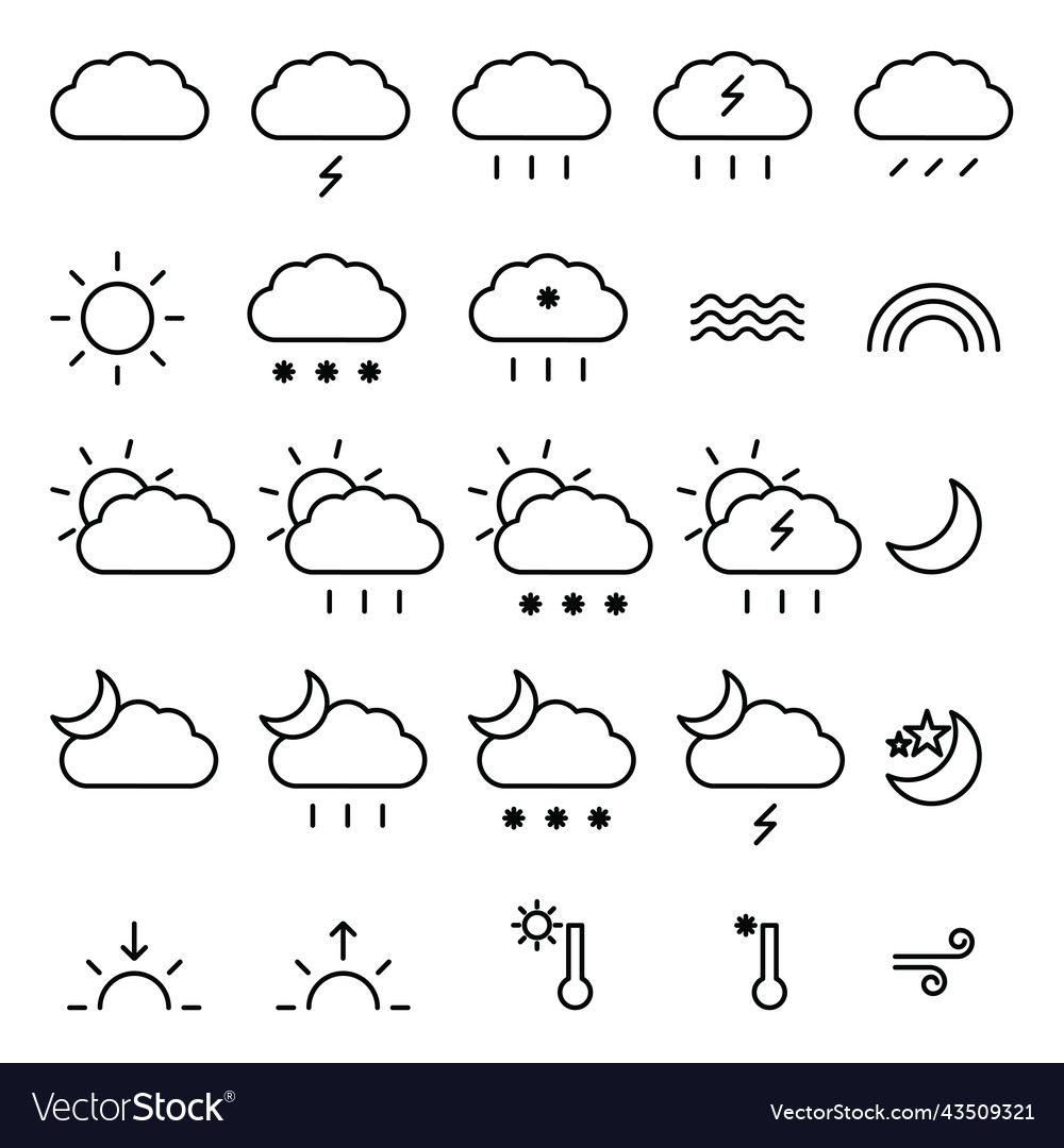 Weather forecast outline isolated web icons set Vector Image Weather forecast outline isolated web icons set