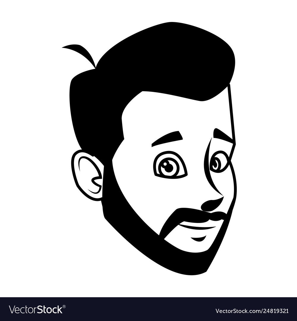 Young man face cartoon in black and white Vector Image
