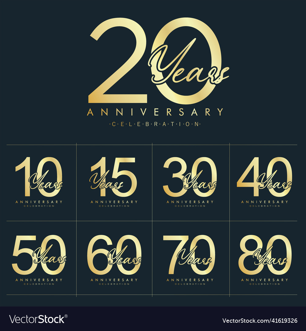 Collection of anniversary retro golden symbols Vector Image