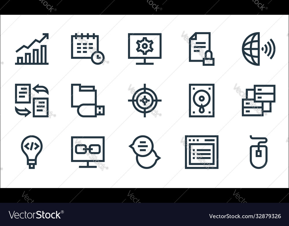 Development line icons linear set quality vector image Development line icons linear set quality