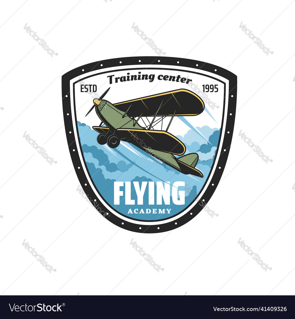 Flying academy retro icon with vintage airplane vector image Flying academy retro icon with vintage airplane