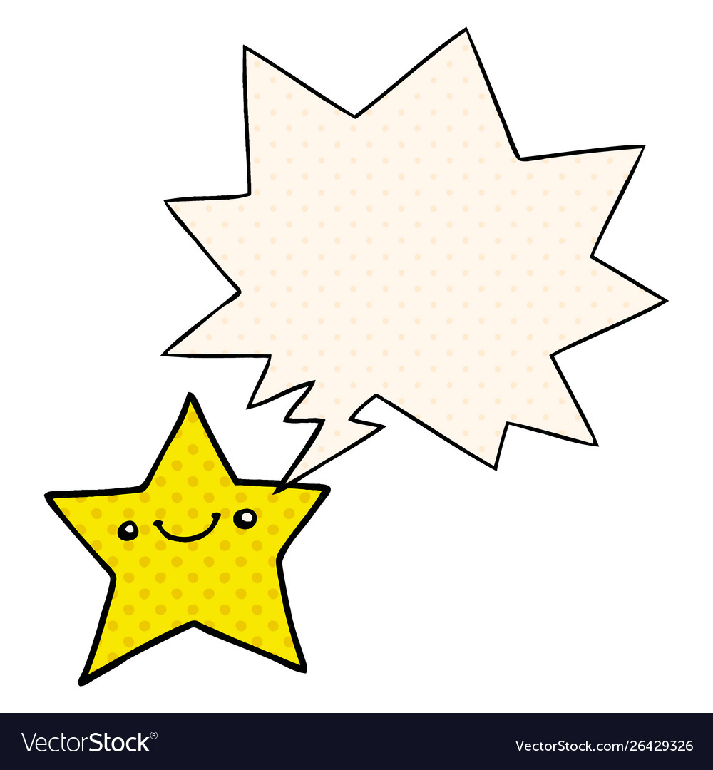 Happy cartoon star and speech bubble in comic