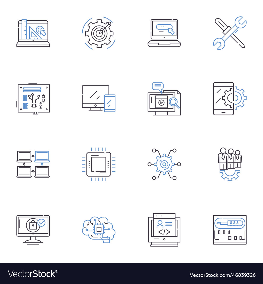 Machine language line icons collection algorithm vector image Machine language line icons collection algorithm