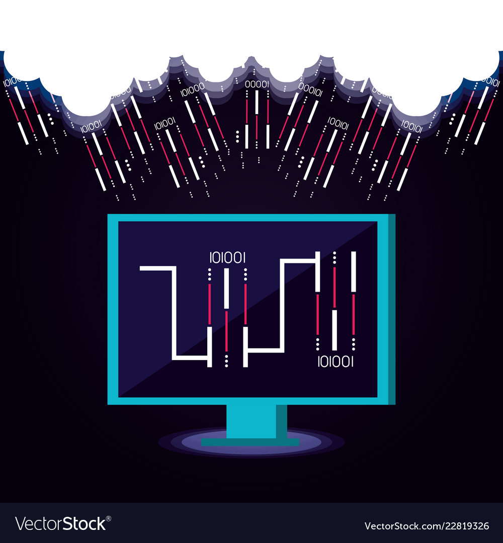 Monitor computer with data center icons