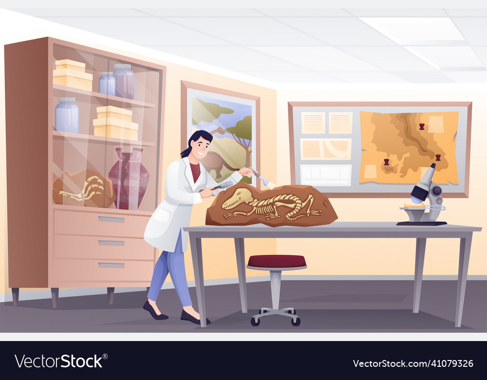 Paleontologist doing research with fossils in lab Vector Image Paleontologist doing research with fossils in lab