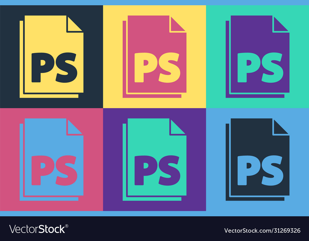 Pop art ps file document icon isolated on color vector image Pop art ps file document icon isolated on color