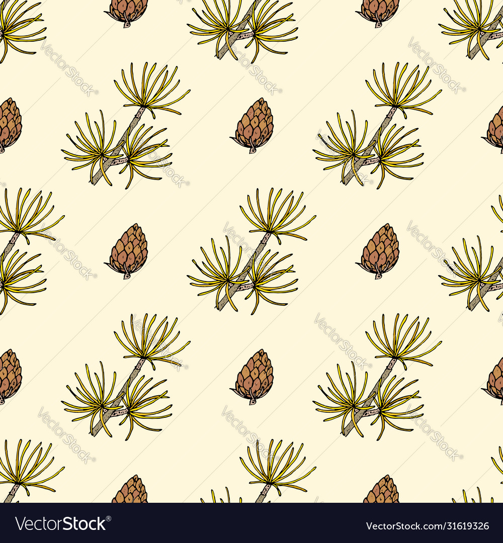 Seamless pattern with hand drawn golden larch