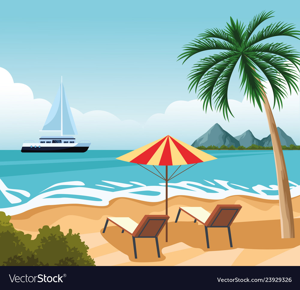 Seashore landscape cartoon Royalty Free Vector Image