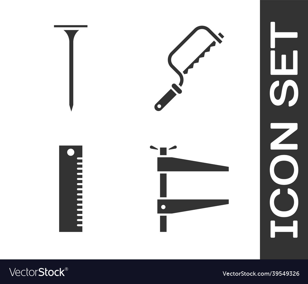 Set clamp tool metallic nail ruler and hacksaw Vector Image
