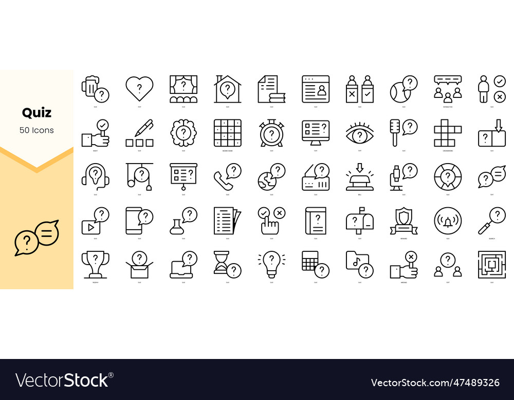 Set of quiz icons simple line art style pack vector image Set of quiz icons simple line art style pack
