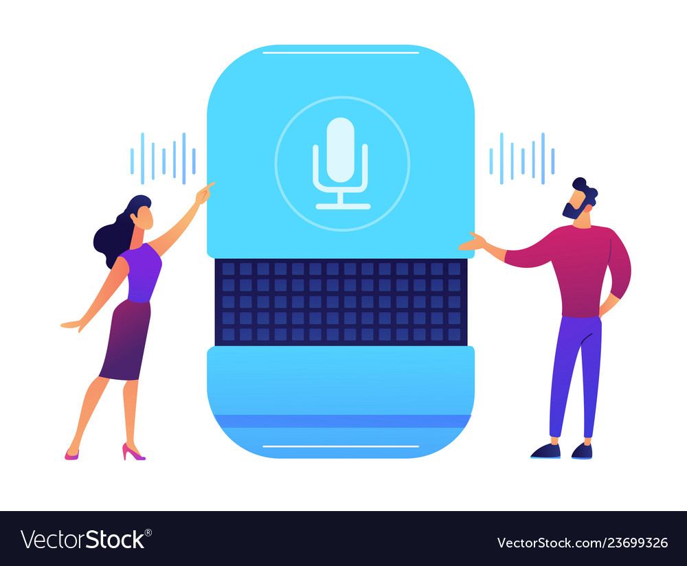 Users giving voice commands to smart speaker