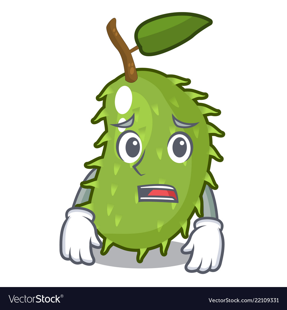 Afraid sweet soursop fruit in cartoon kitchen