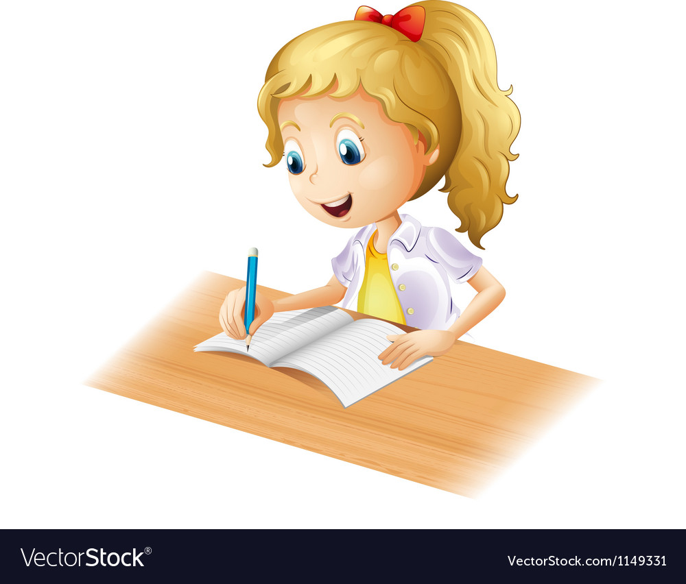 Cartoon girl writing Royalty Free Vector Image