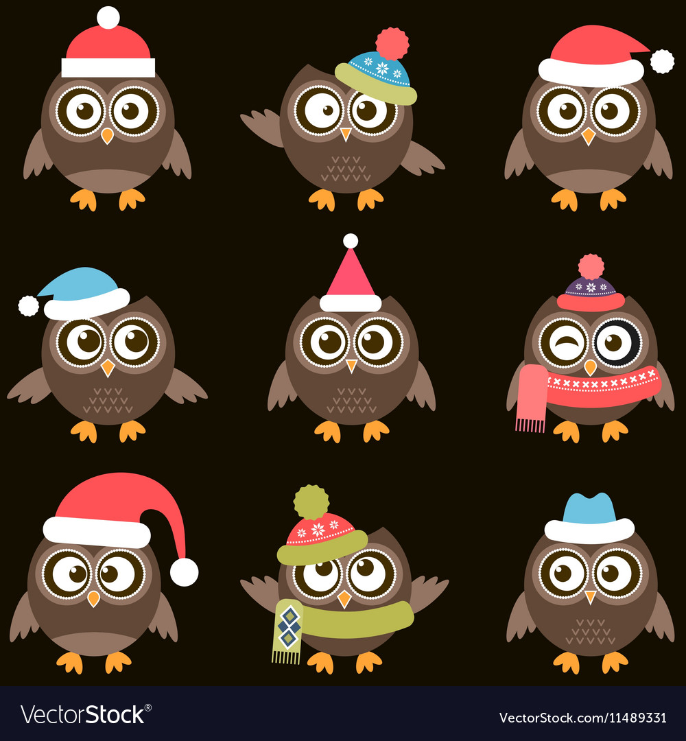 Cute Brown Owls With Hats Royalty Free Vector Image