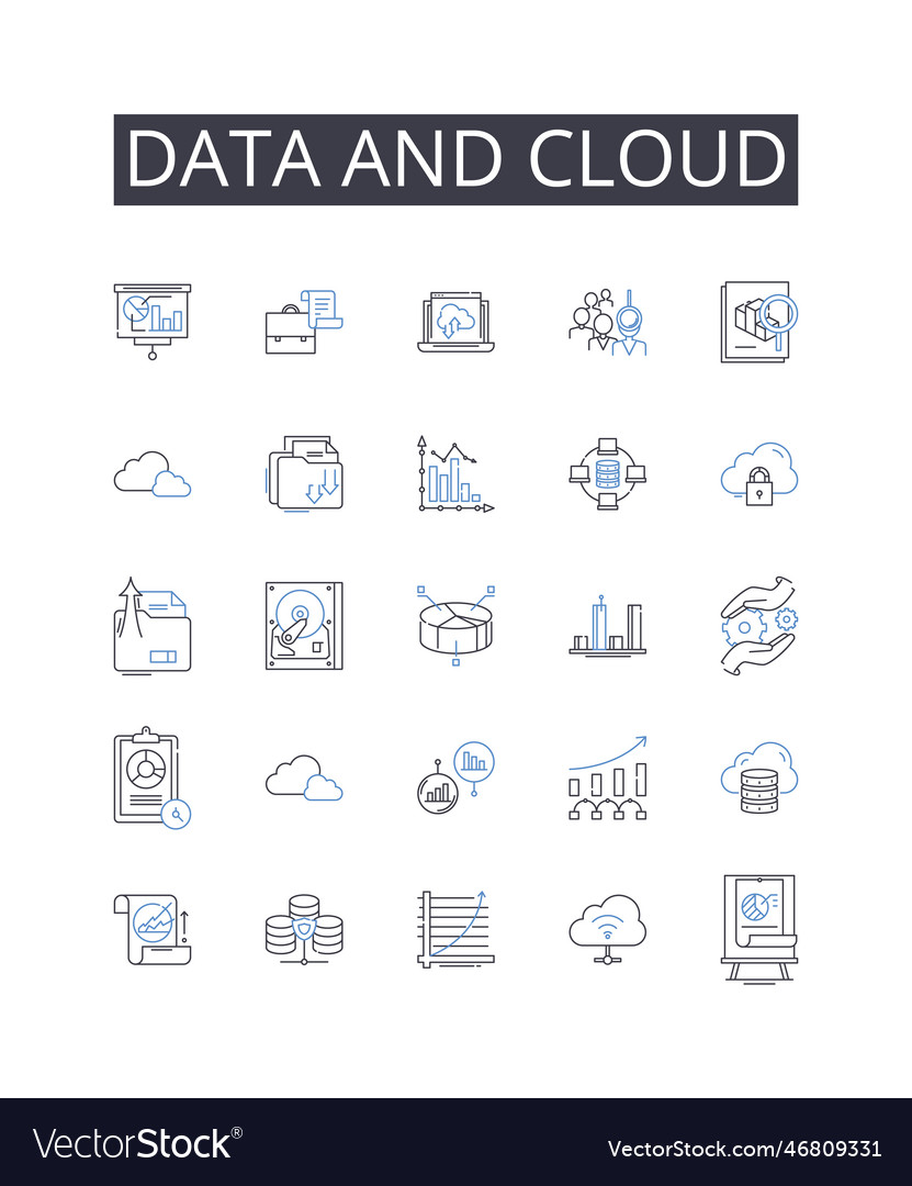 Data and cloud line icons collection analytics vector image Data and cloud line icons collection analytics