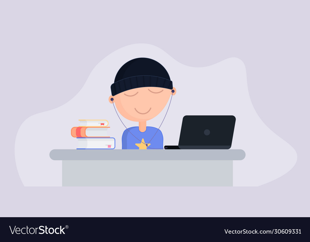 Student character study at computer can use