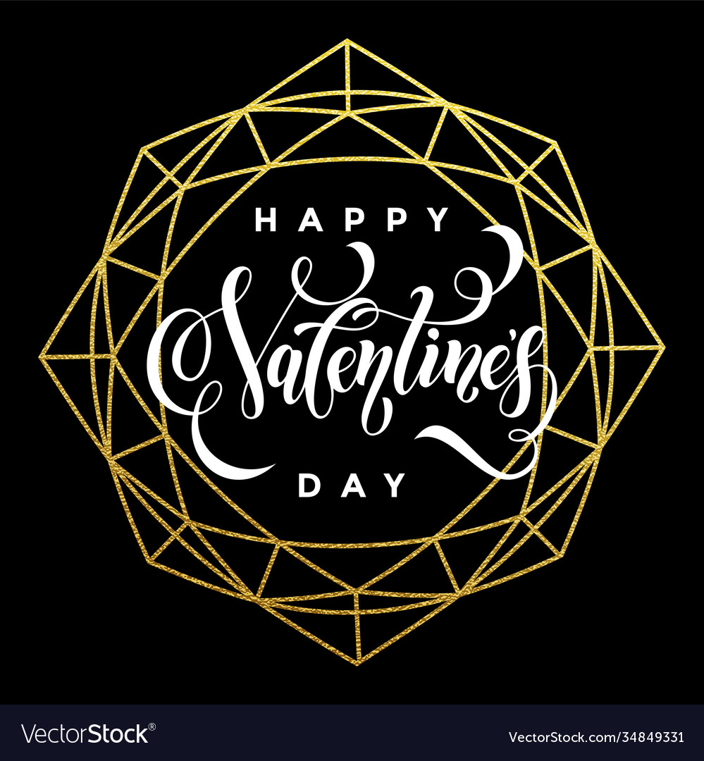 Valentine Day Gold Love Heart Glitter Greeting Vector Image