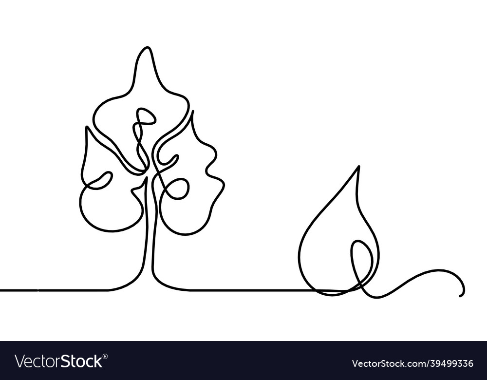 Abstract drop with tree as line drawing on white