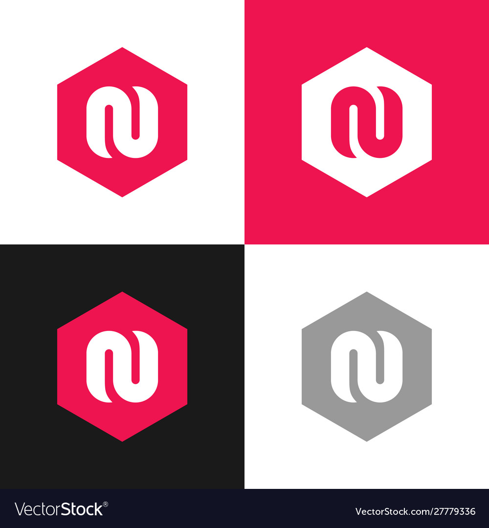 Initial letter n with red hexagon shape