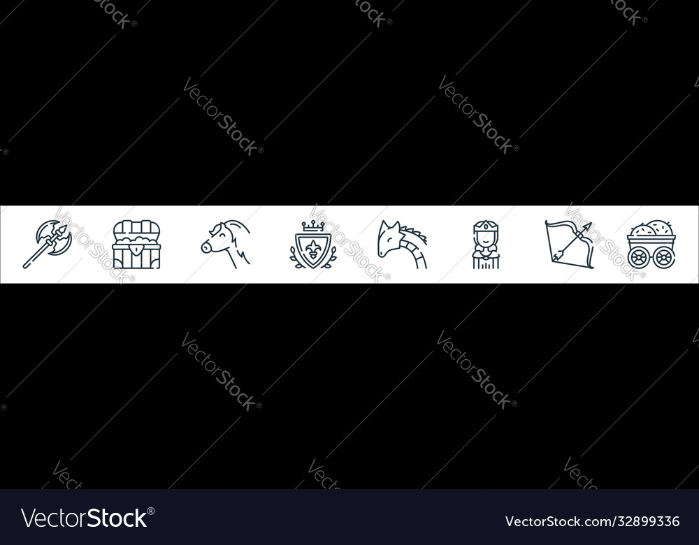 Medieval times line icons linear set quality vector image Medieval times line icons linear set quality