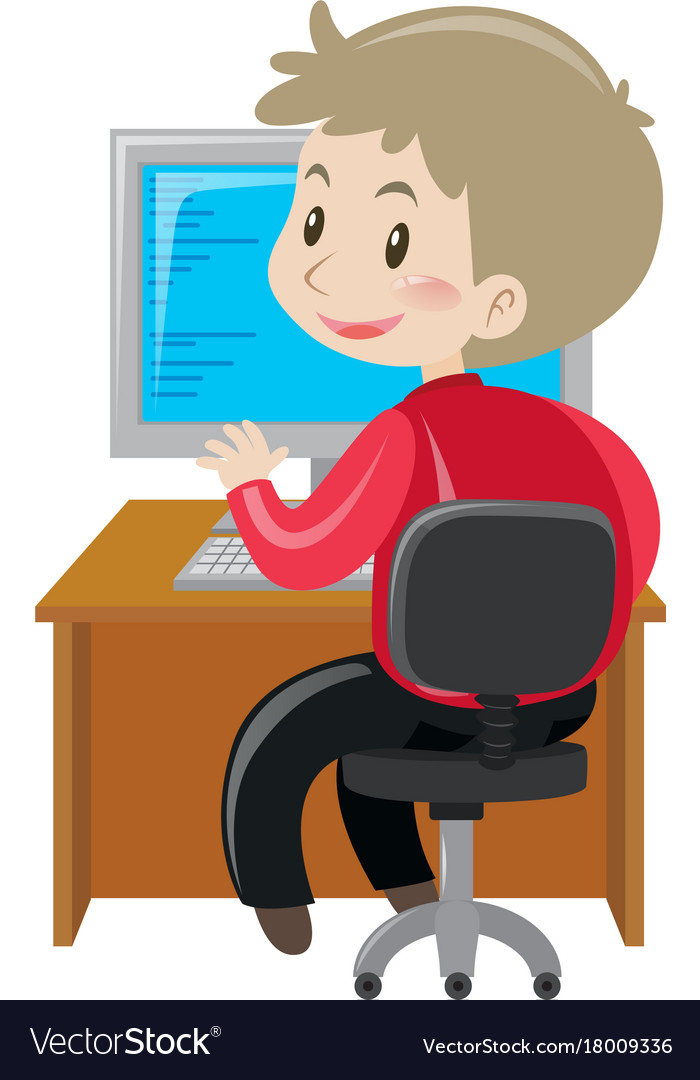 Office working working on computer Royalty Free Vector Image