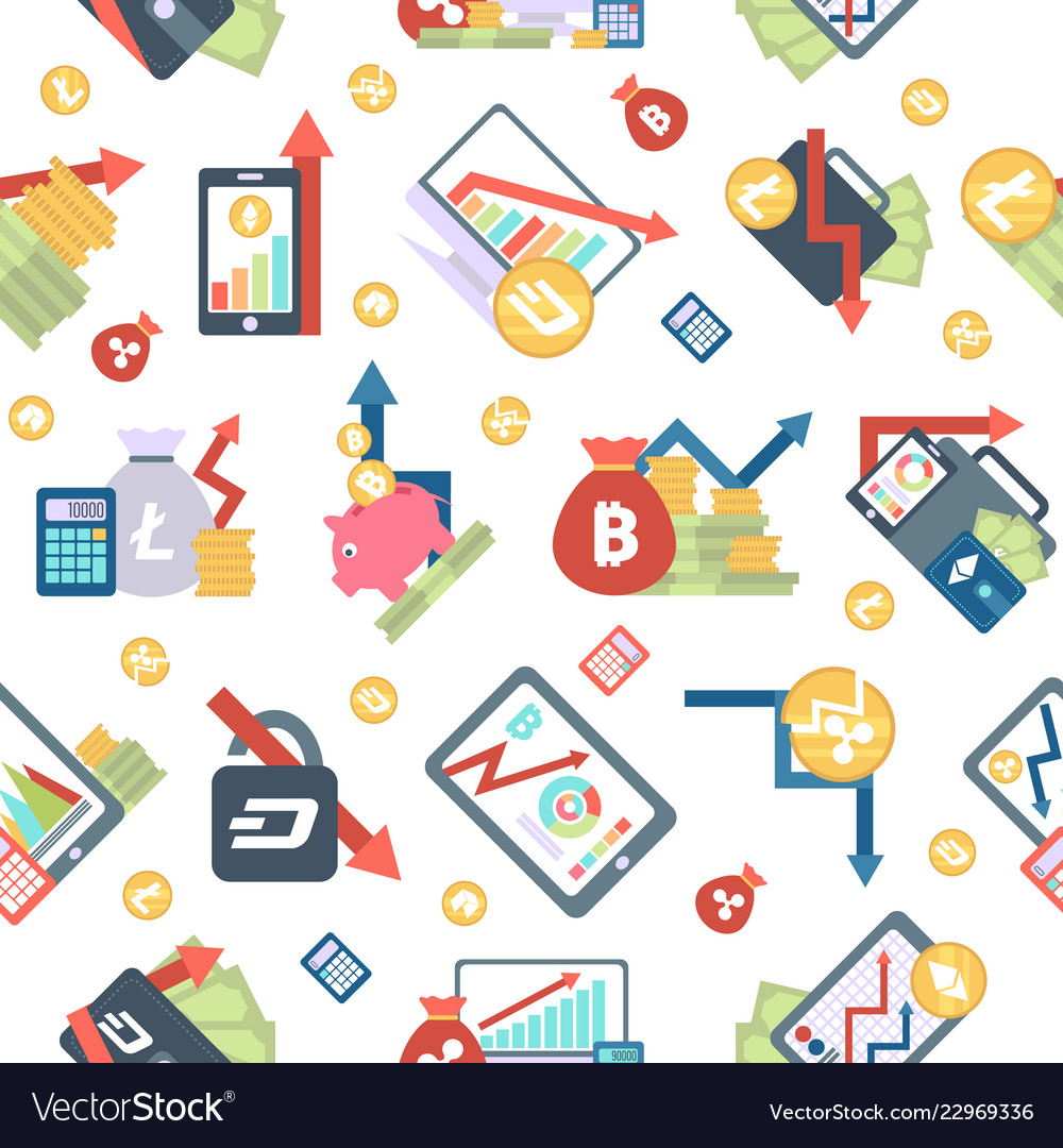 Pattern with ico blockchain icons