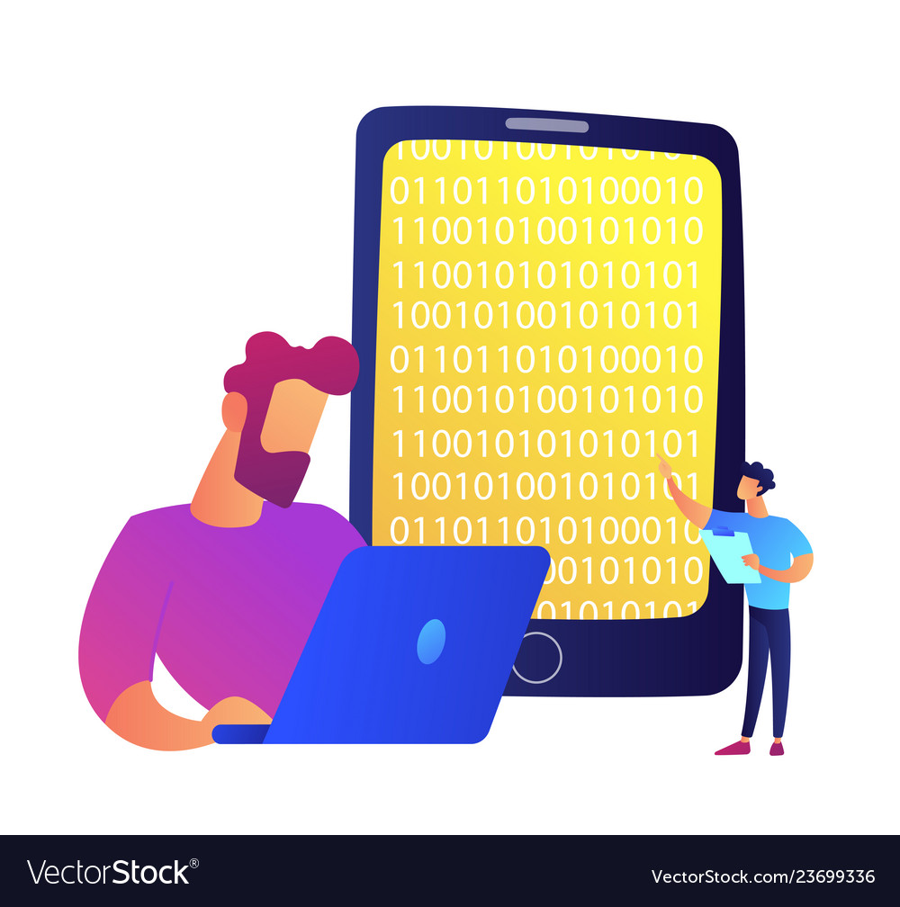 Programmer working with laptop and mobile phone