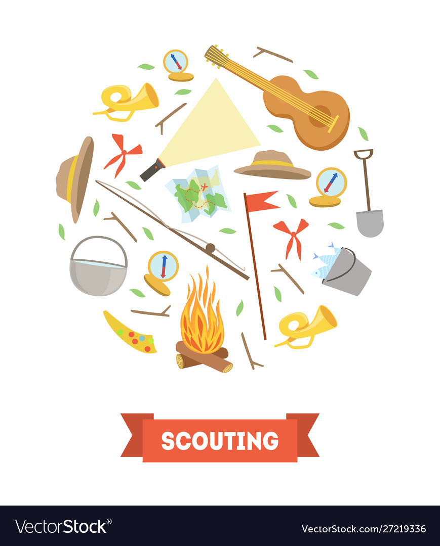 Scouting banner template with camping and hiking