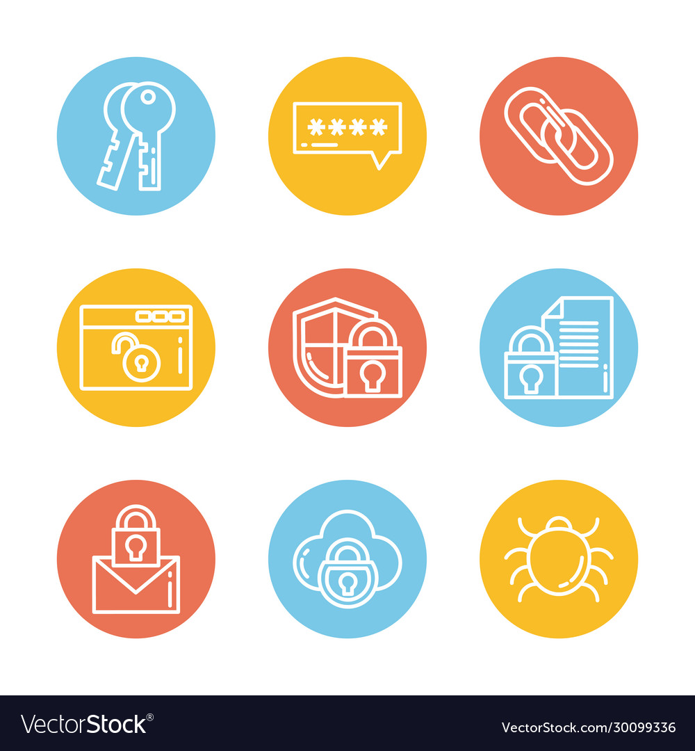 Set icons security block and flat style icon