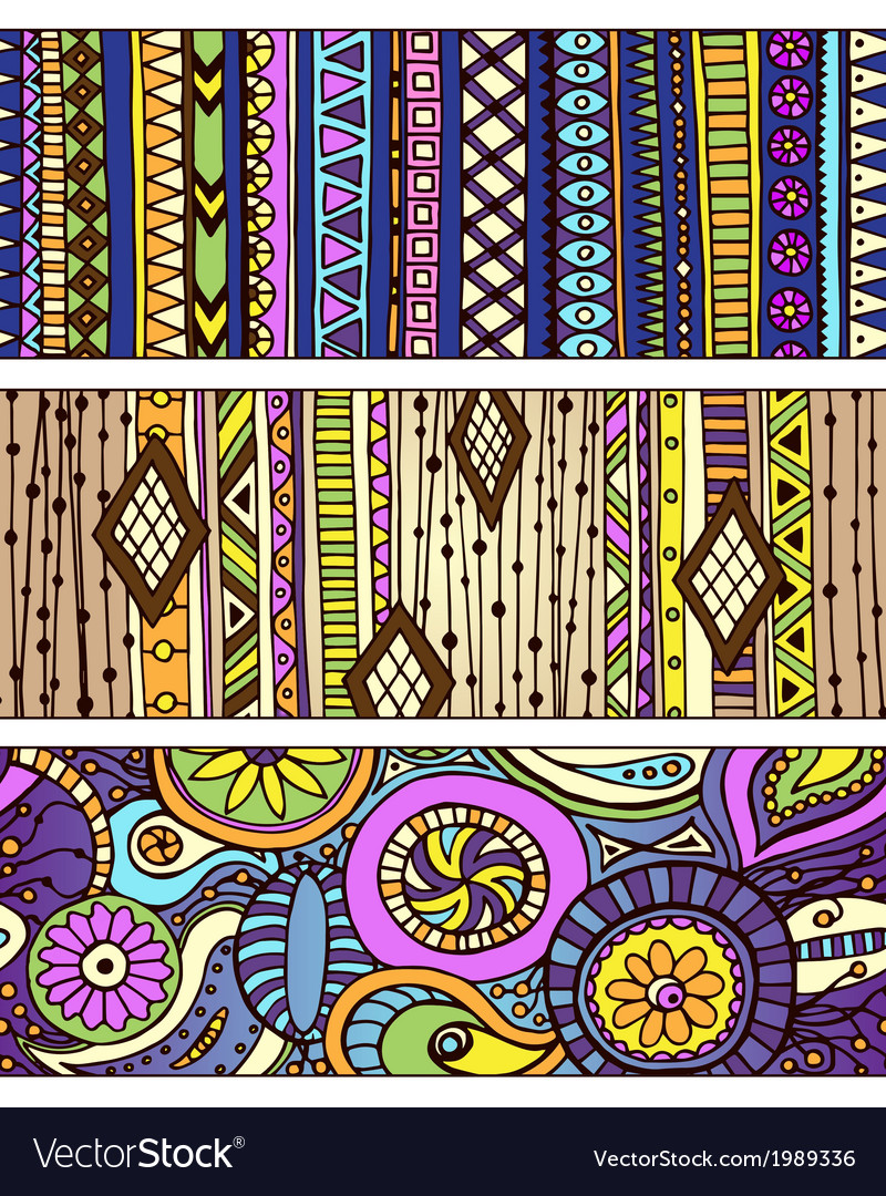 Set of unique seamless pattern and borders ethnic