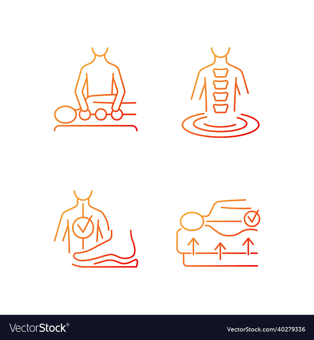 Spine problems prevention gradient linear icons vector image Spine problems prevention gradient linear icons
