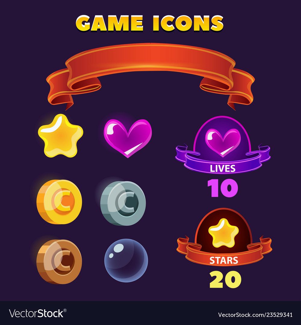 Cartoon game user interface assets for mobile vector image Cartoon game user interface assets for mobile