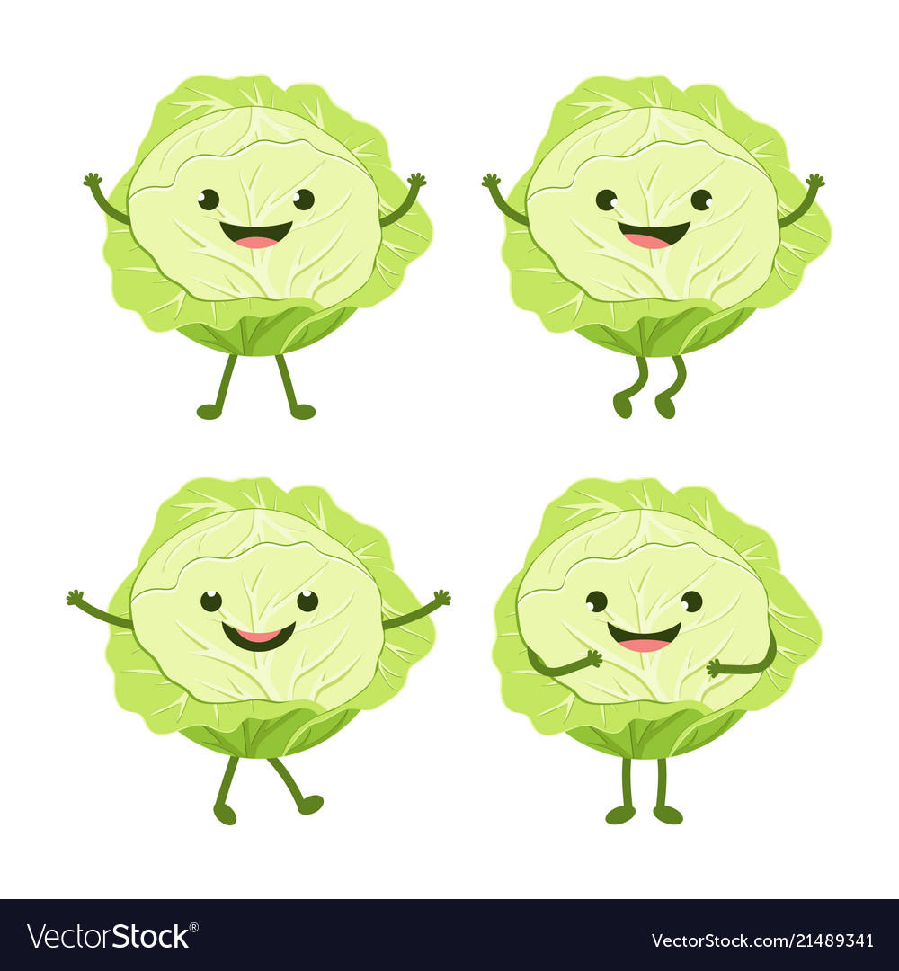 Cartoon set with cabbage Royalty Free Vector Image