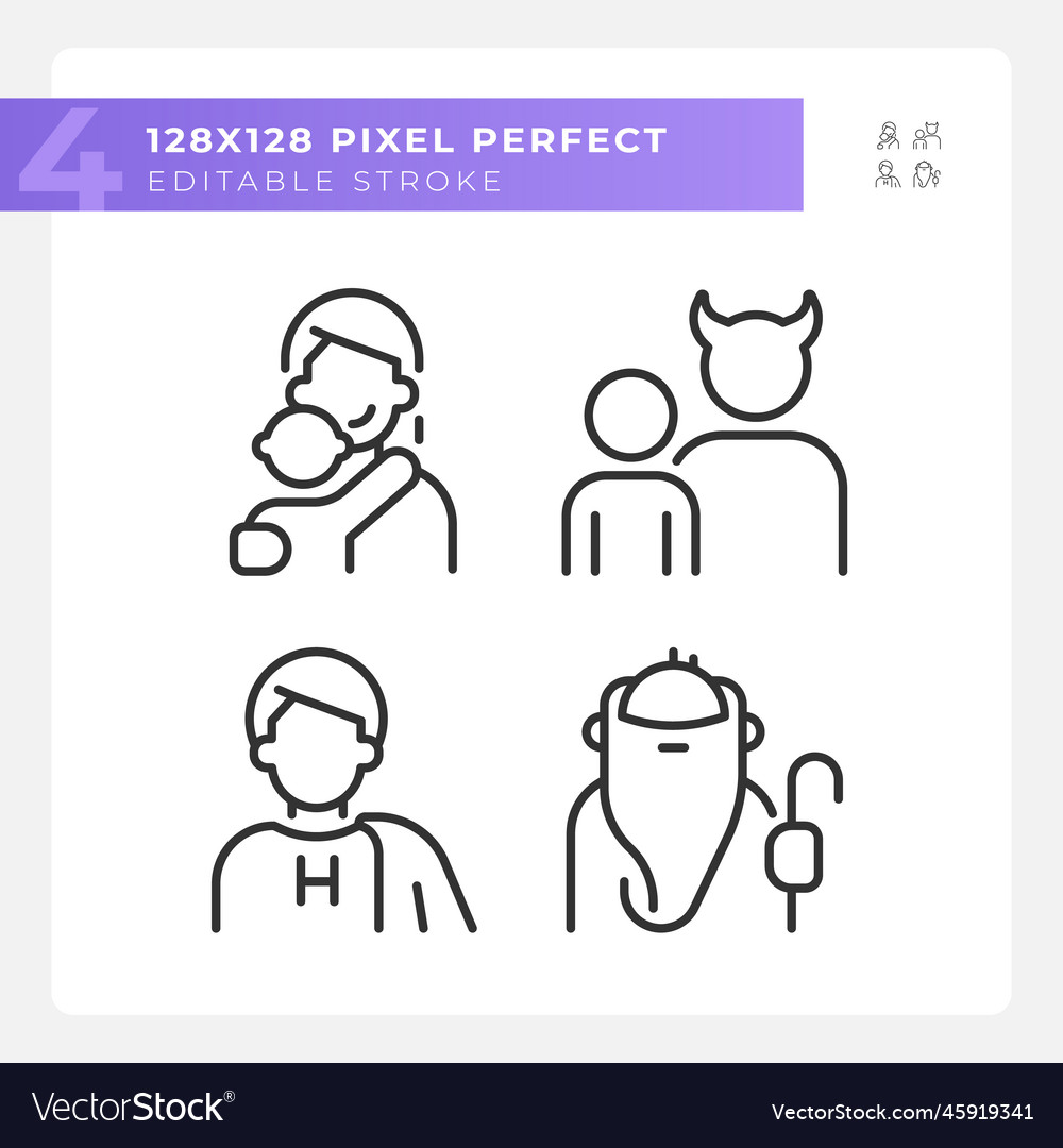 Characters pixel perfect linear icons set vector image Characters pixel perfect linear icons set