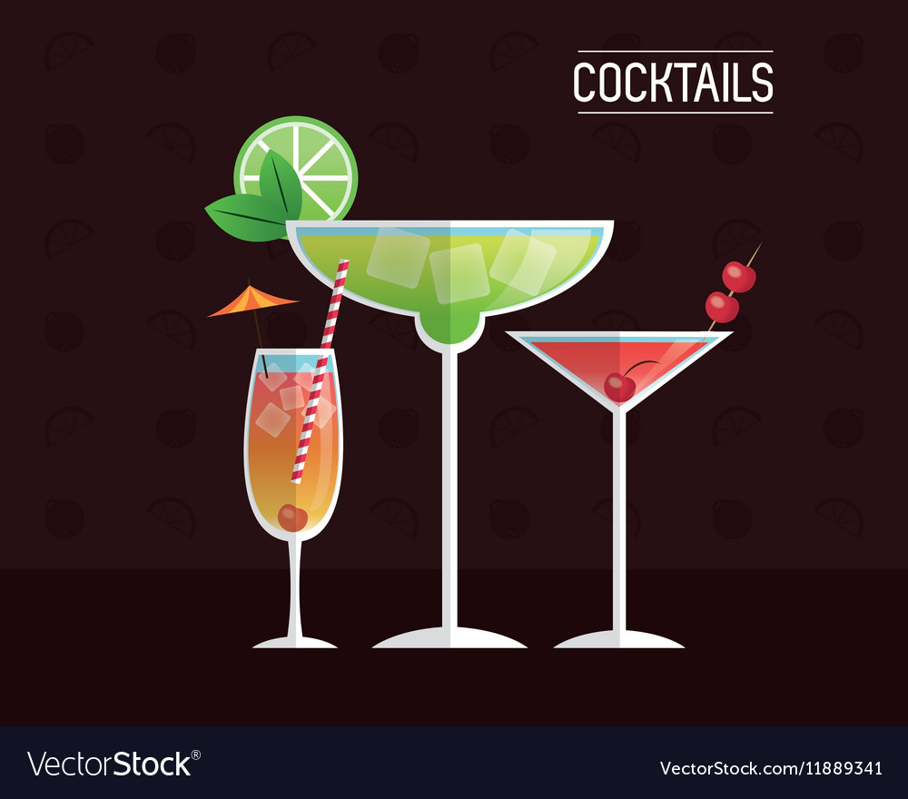 Cocktails glasses drink black background