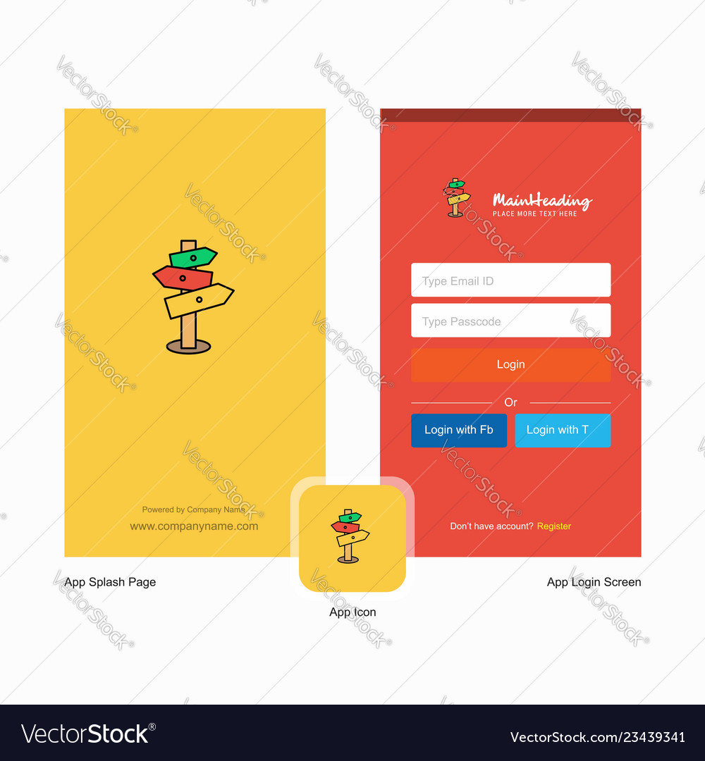 Company direction board splash screen and login vector image Company direction board splash screen and login