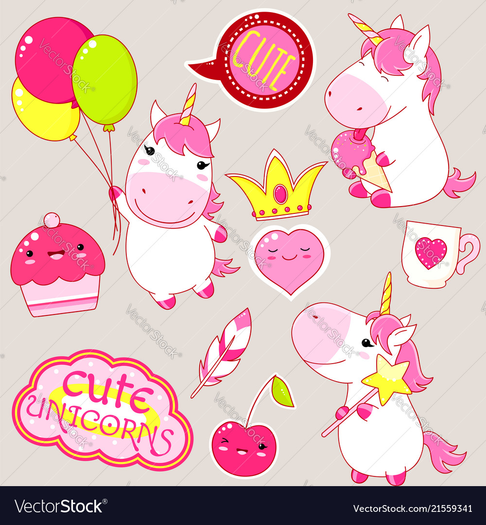 Kawaii Unicorn Aufkleber - niedliche magische Sammlung Vector Image Kawaii Unicorn Aufkleber - niedliche magische Sammlung