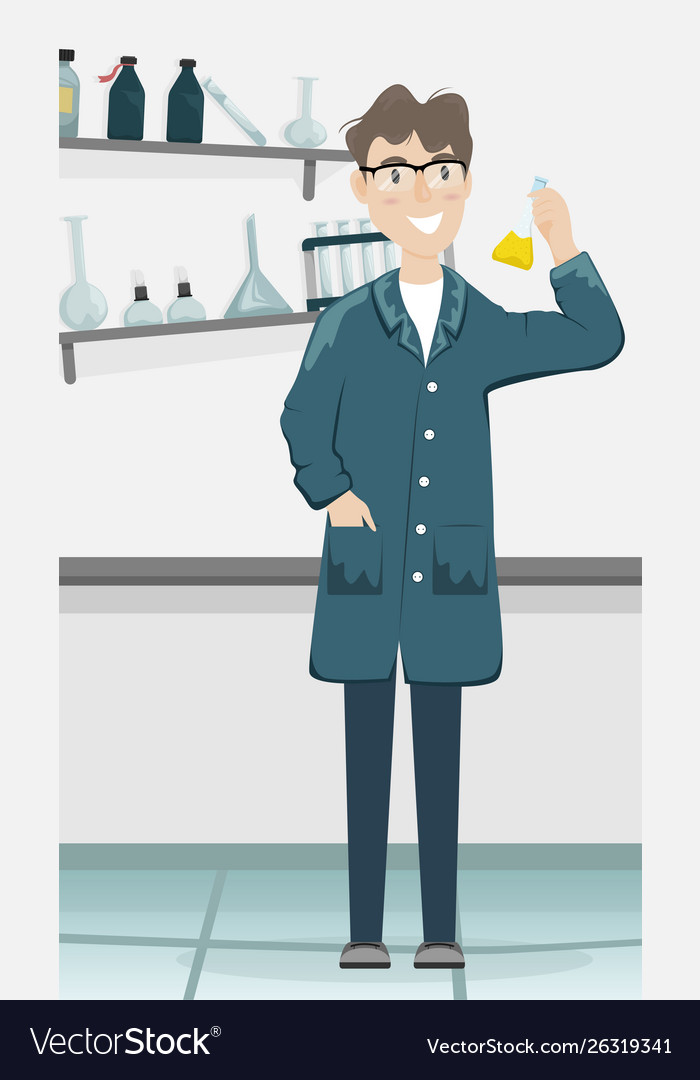 Male chemist with a flask