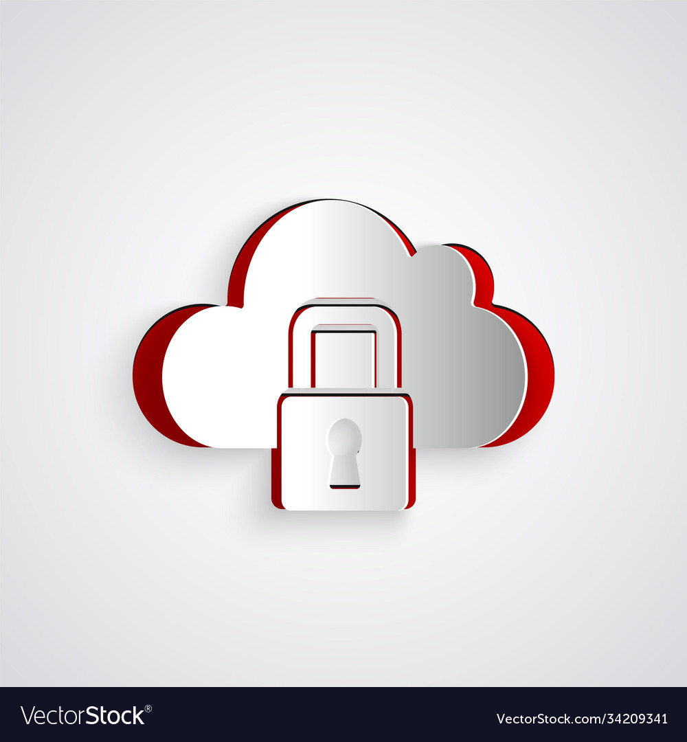 Paper cut cloud computing lock icon isolated vector image Paper cut cloud computing lock icon isolated