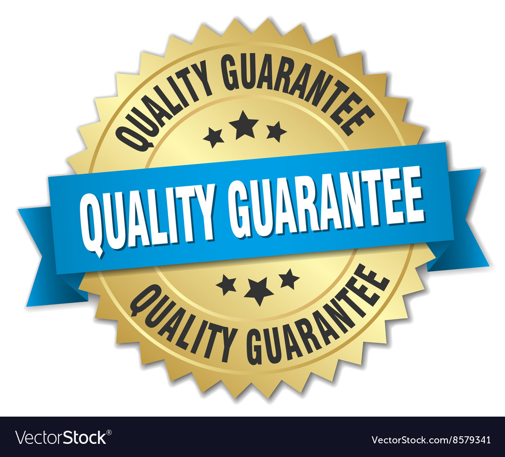 Quality guarantee 3d gold badge with blue ribbon Vector Image