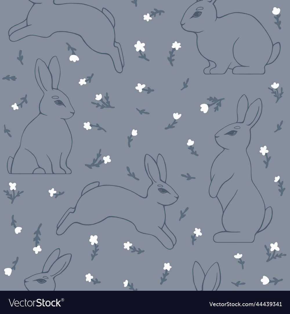 Seamless pattern of drawn rabbits and simple