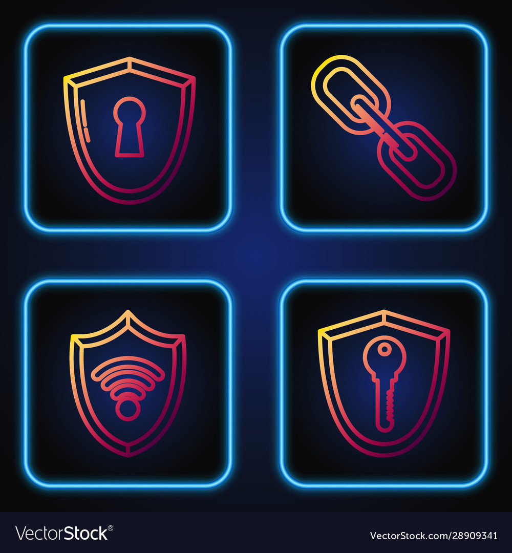 Set line shield with key wifi vector image Set line shield with key wifi