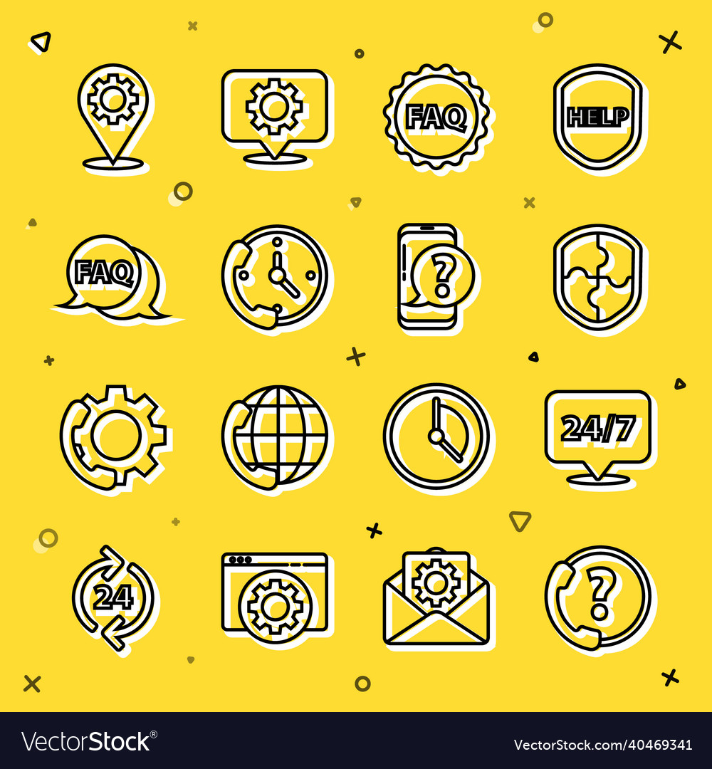 Set line telephone 24 hours support clock shield vector image Set line telephone 24 hours support clock shield